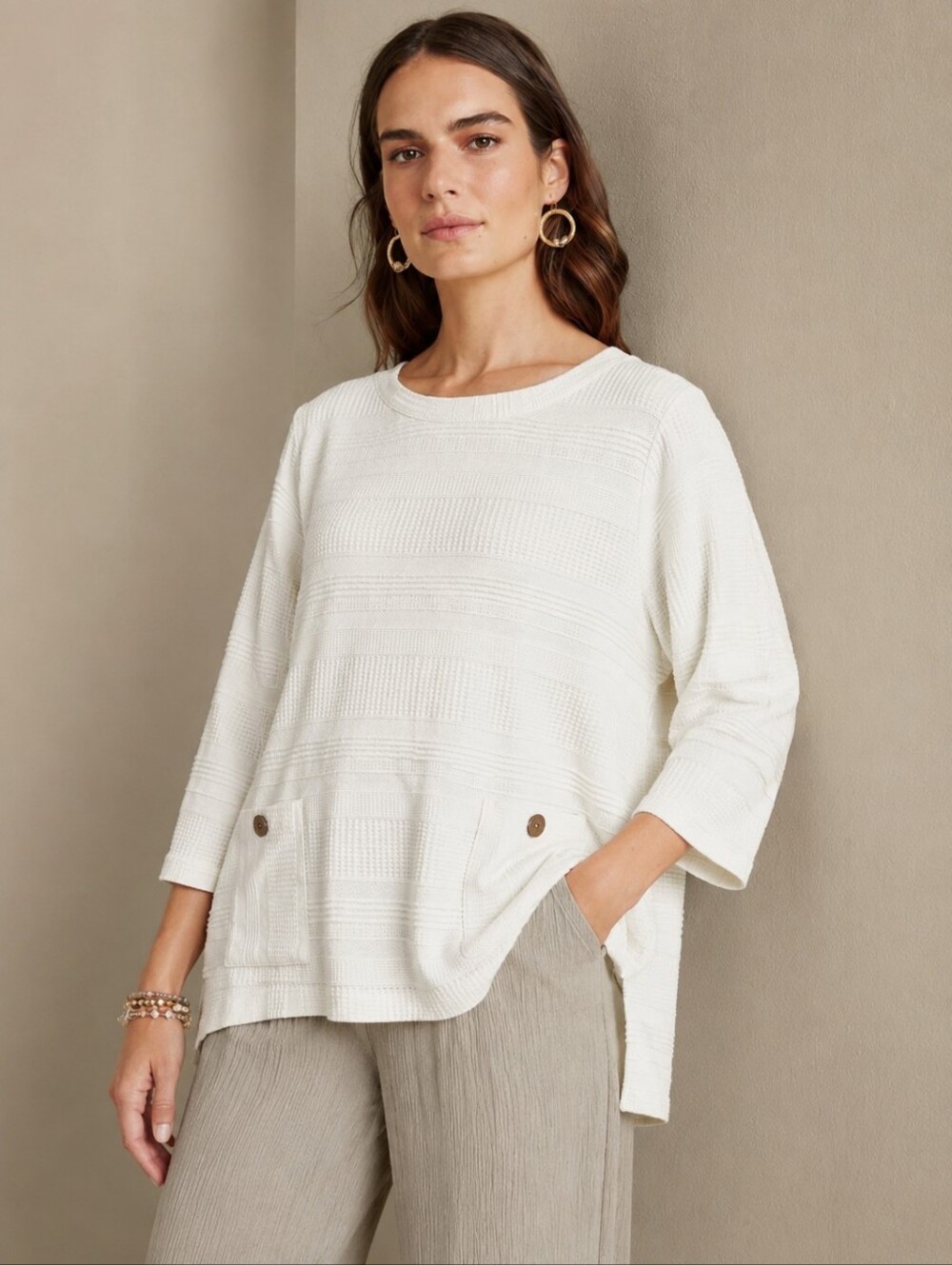 Soft Surroundings Textured Pocket Tunic 3/4 Sleeve Lagenlook Layering Fall Sz 2X